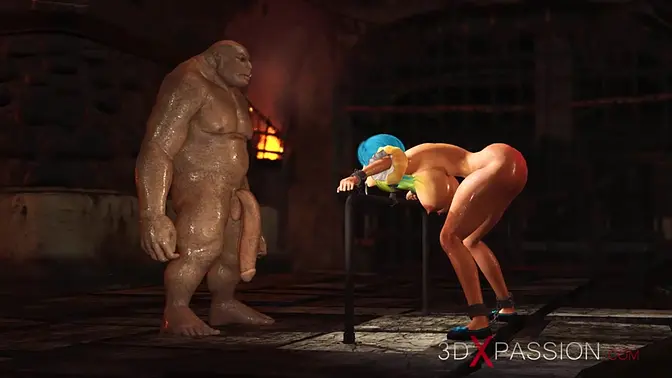 Big ogre's raw anal assault on innocent elf maid