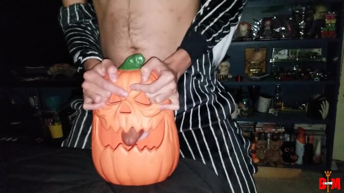 Big White Cock Jack-o-Lantern Sex Toy Fun!