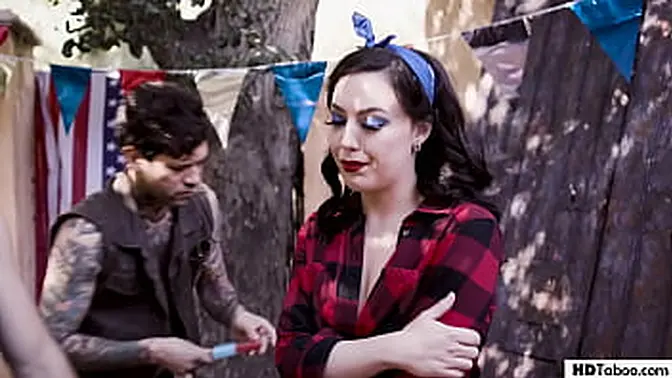 Black-haired chick gets plowed in a raucous gang bang