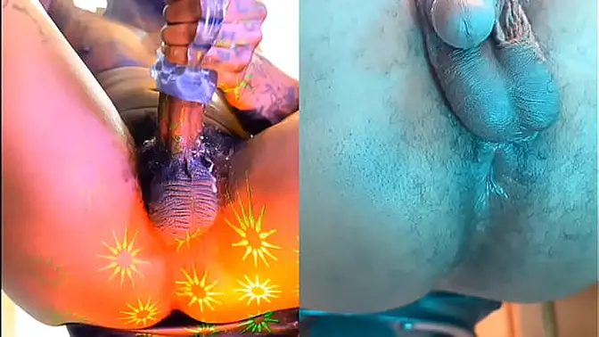 Black Muscle Guy Worships BBC and takes a huge cumload