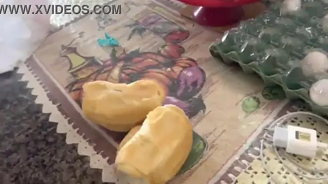 Blonde babe spreads her legs for morning coffee