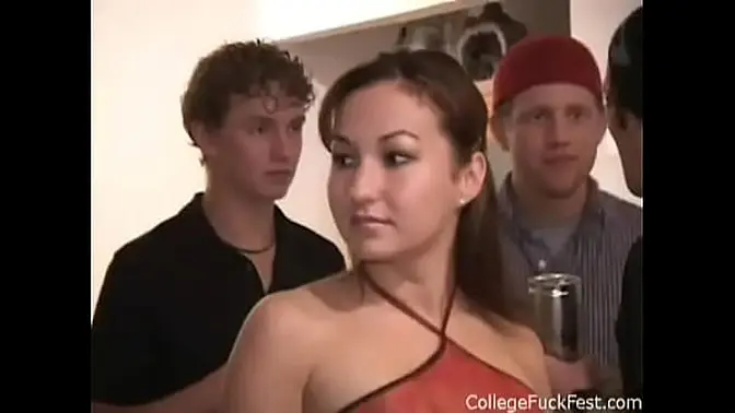 Blonde babe sucks and fucks in a public university threesome