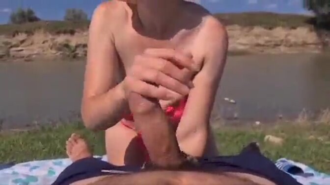 Blonde cutie gives a great blowjob in public with her boyfriend 