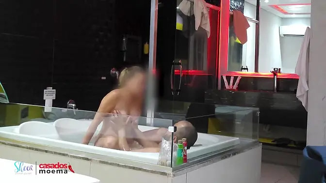 Blonde hotwife punished cuckold in bathtub shower