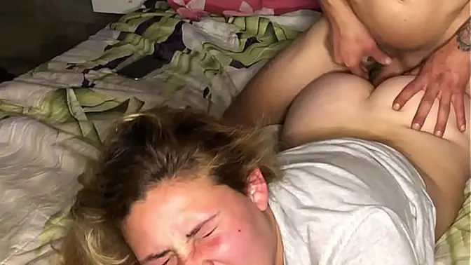 Blonde Latina anal slut humiliates twink with rough anal fingering and fucking