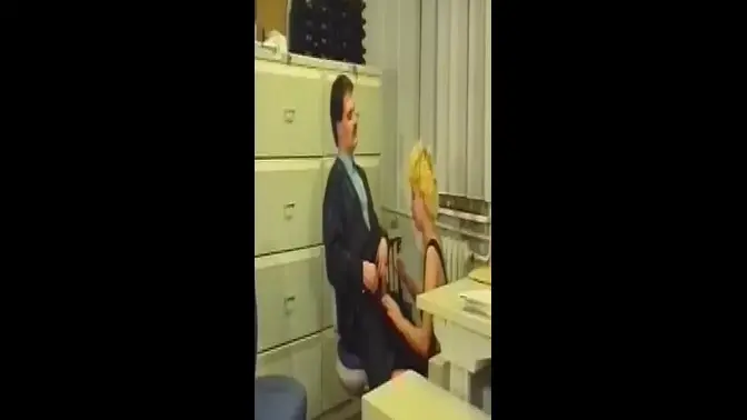 Blonde office slut gets fucked by her boss and her friend