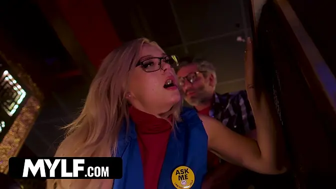 Blonde secretary deepthroats cock and gets a titjob at work