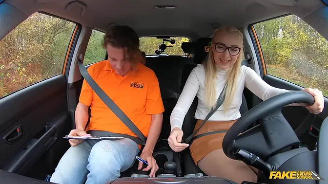 Blonde Student with PERFECT titties and a PUFFY Pussy - Fake Driving School
