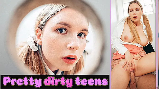 Blonde teen Katerina Rina gets fucked in the gloryhole by her sex teacher