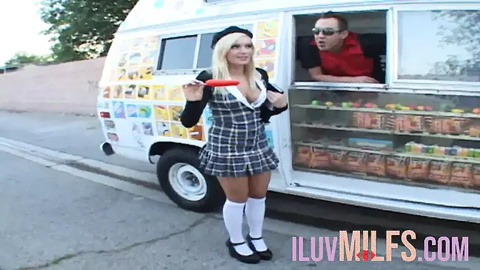 Blonde with small tits fucking for free ice cream