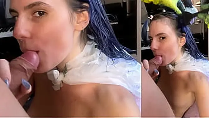 Blowjob Deluxe: Teal Temptation at the Salon