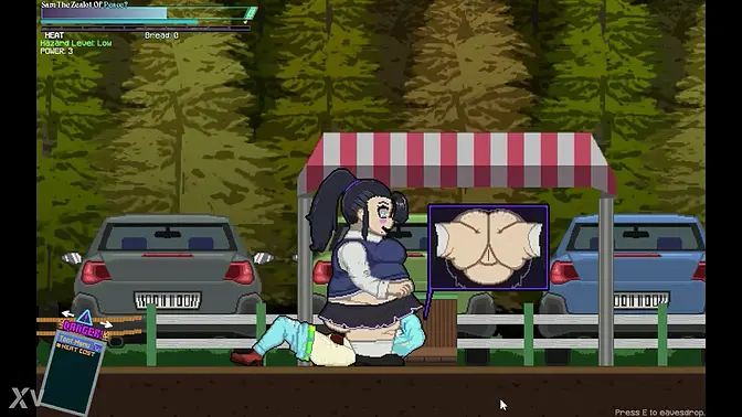 Blue-haired lady sucks fat girl's pussy in hentai game