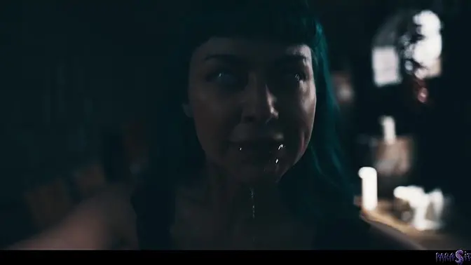 Blue-haired punk rock girl dominates her sex slave