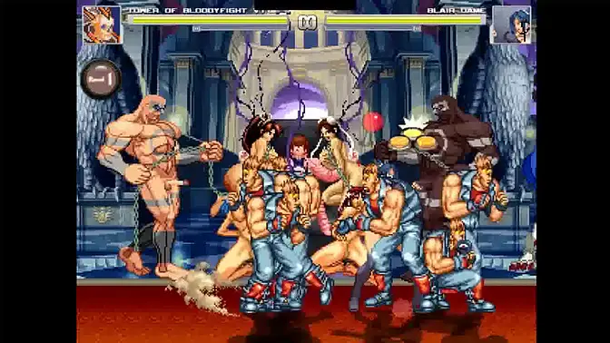 Blue-haired white girl gets gangbanged and creampied in Mugen-themed hentai game