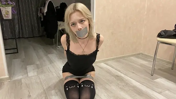 Bound and Gagged Goth Schoolgirl Gets Tied Up