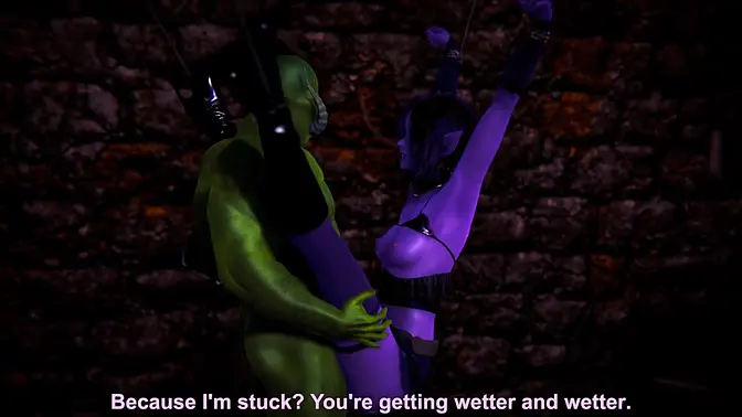 Bound elf takes a brutal fucking from an orc's big cock