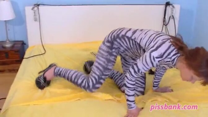 Bound girlfriend pees on his command