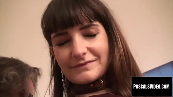 British submissive babe gets leashed, throatfucked, and ridden hard