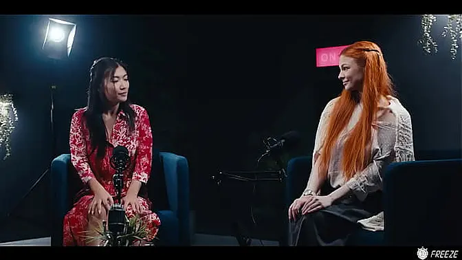 Brunette redhead humiliates Asian submissive in lesbian hardcore