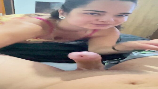 Brunette Teen Takes Big Cock in Deep Throat POV Blowjob