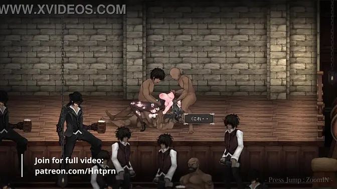 Bunnysuit babe gets gangbanged on stage