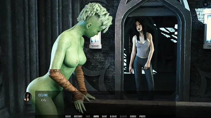 Busty alien cheats with human in animated 3D hentai game