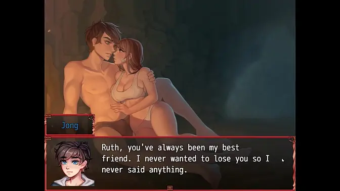 Busty anime babe accidentally reveals huge cock to her best friend in Harem game