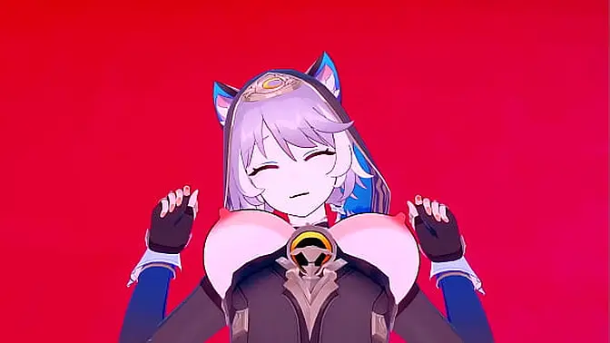 Busty anime babe gets big 3D cock in her ass