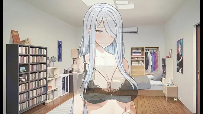 Busty anime girl caught with a giant boner in the kitchen
