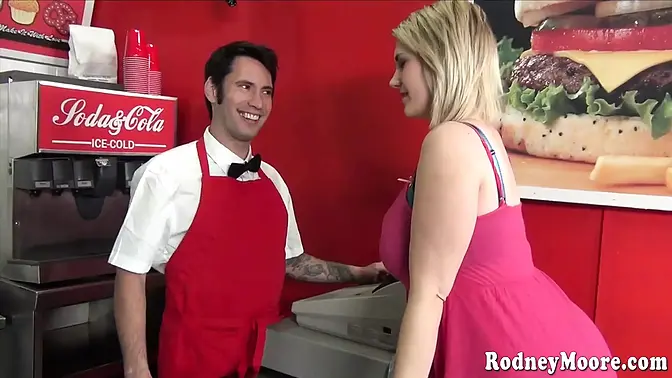 Busty babe sucks cock and gets her huge tits splashed with hot cum