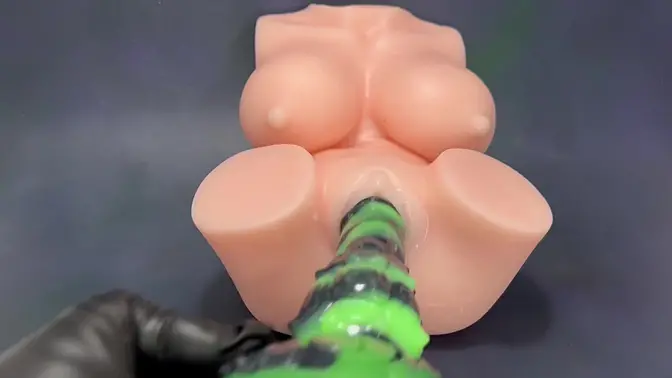 Busty blonde gets her ass filled with a Bad Dragon dildo