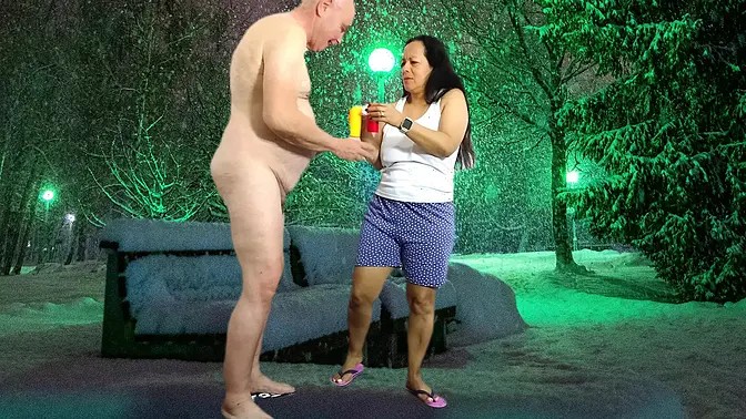 Busty brunette gets lit up in the park