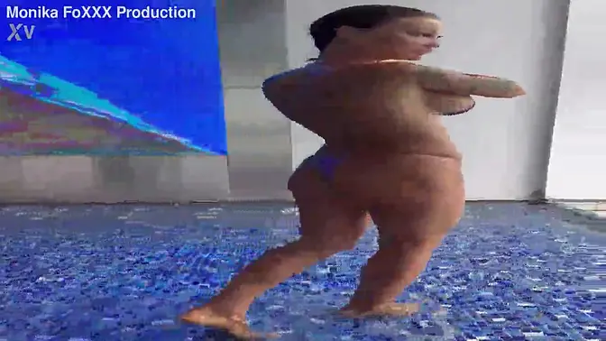 Busty brunette MILF Monika Fox poses seductively by pool window