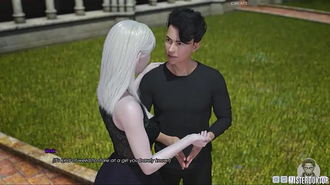 Busty brunette milf plays with her big tits in visual novel