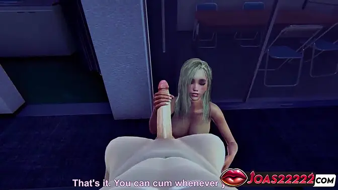 Busty girl in short jeans and stockings gives deepthroat blowjob and handjob