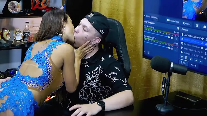 Busty Latina MILF Belinha Baracho teases on podcast table