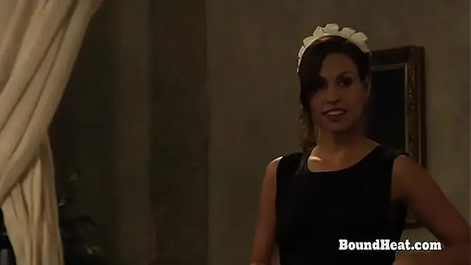 Busty lesbian slave gets whipped and spanked