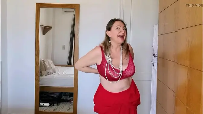 Busty mature mom strips and shows off her big saggy natural tits