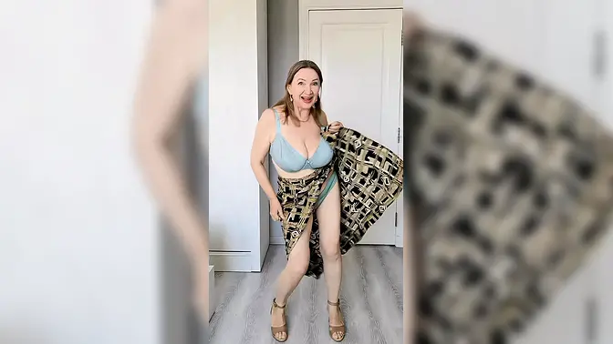 Busty mature mom strips in sexy lingerie and shows off huge natural tits