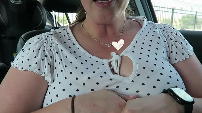 Busty MILF hosts first female orgasm in car