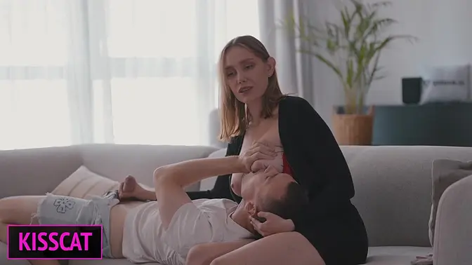 Busty MILF rides boyfriend's big cock in bed