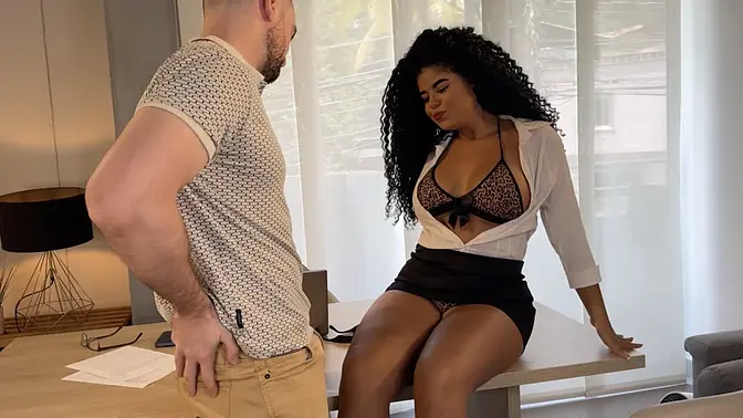 Busty secretary gets squirting orgasm on boss's big cock