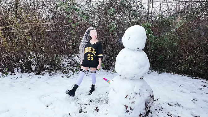 Busty Snowgirl gets fucked by snowman with huge tits