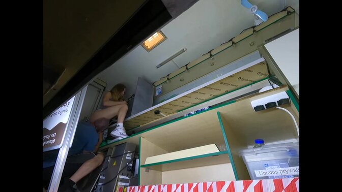 Can't resist playing with the hostess's mini skirt and pussy