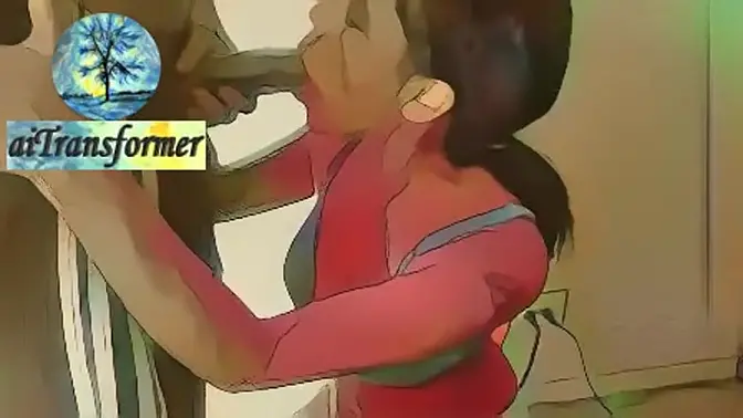 Cartoony slut gets BBC facial