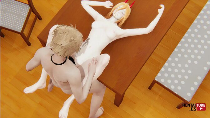 Chainsaw Man Hentai: horny Denji x Power Sex on a Table