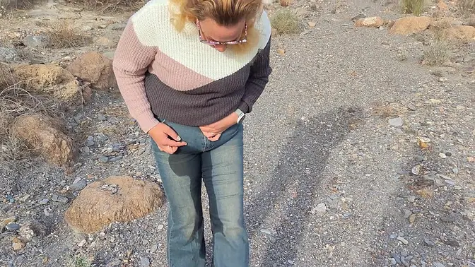 Chubby girl desperate to pee in public