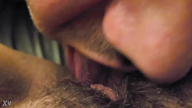 Chubby mature MILF wife licks her own wet, hairy pussy