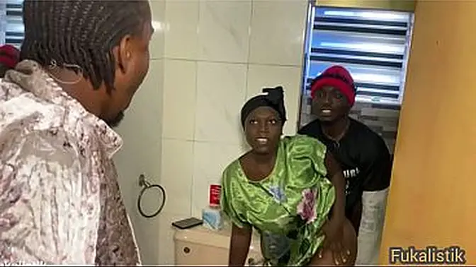 Chubby wife gets huge black cock in the toilet