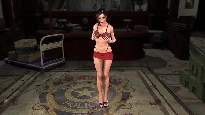 Claire Redfield teases in sexy red lingerie